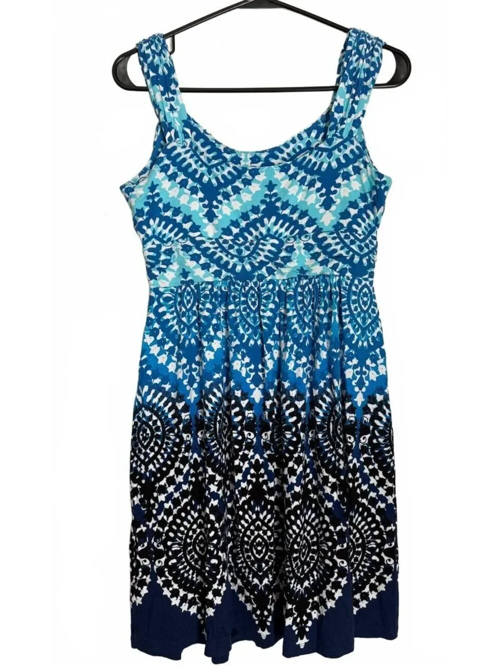 Style and Co. Macy's NEW Sundress Size PM MP Medium Petite Abstract Blue Casual